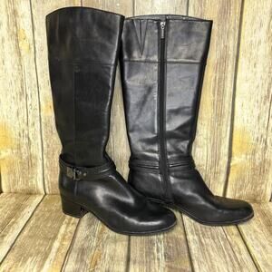 Bandolino Black Leather Cowgirl Biker Western Women's Riding Boots Sz 9.5